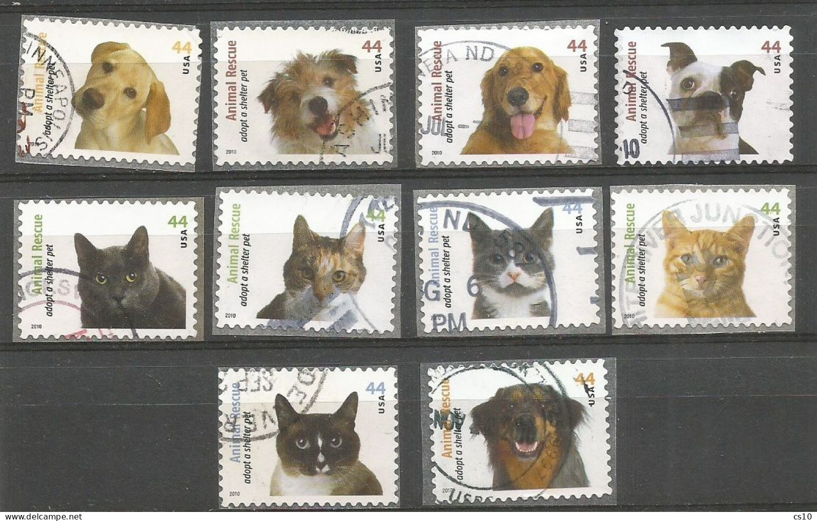 USA 2010 Animal Rescue - Adopt A Shelter Pet C.44 - Cpl 10v Set SC.#4451/60  - VFU Condition - Full Years