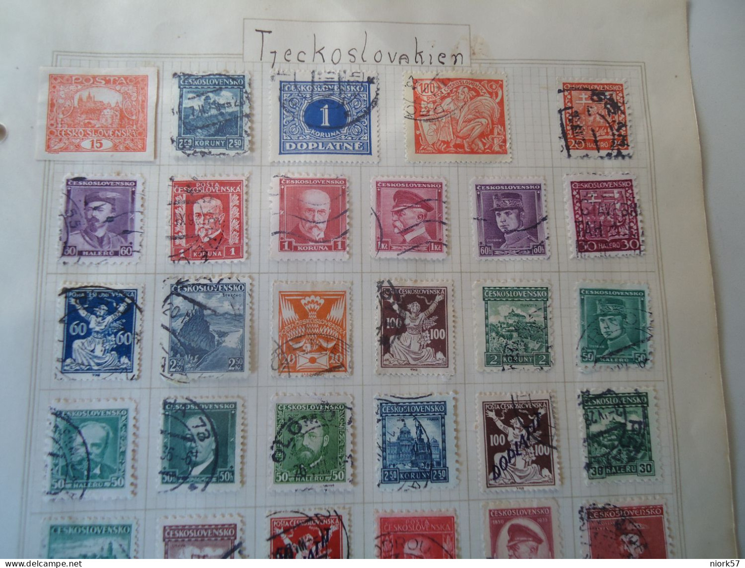 CZECHOSLOVAKIA  36  STAMPS OLD ON   PAGE WITH POSTMARK  3 SCAN - Sonstige & Ohne Zuordnung