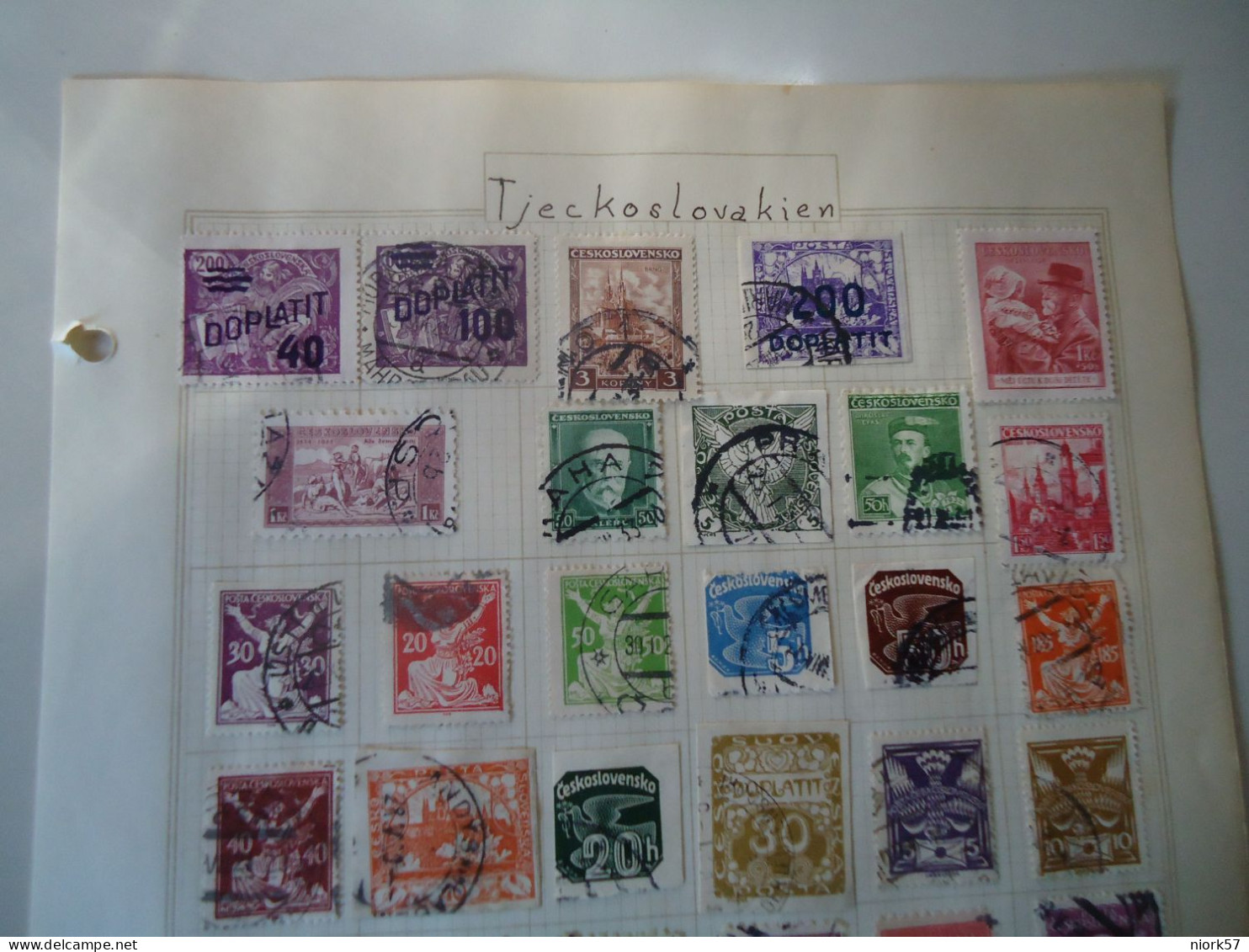 CZECHOSLOVAKIA  36  STAMPS OLD ON   PAGE WITH POSTMARK  3 SCAN - Sonstige & Ohne Zuordnung