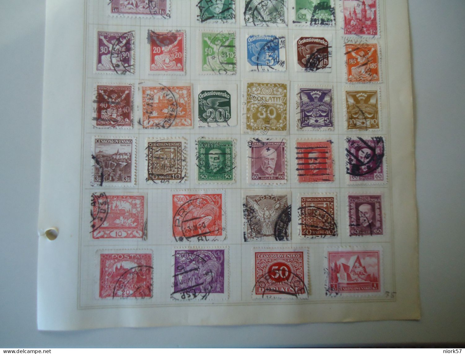 CZECHOSLOVAKIA  36  STAMPS OLD ON   PAGE WITH POSTMARK  3 SCAN - Sonstige & Ohne Zuordnung