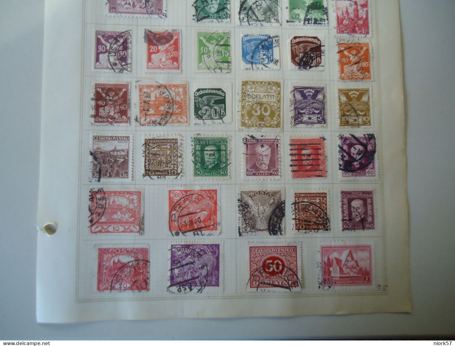 CZECHOSLOVAKIA  34  STAMPS OLD ON   PAGE WITH POSTMARK  3 SCAN - Sonstige & Ohne Zuordnung