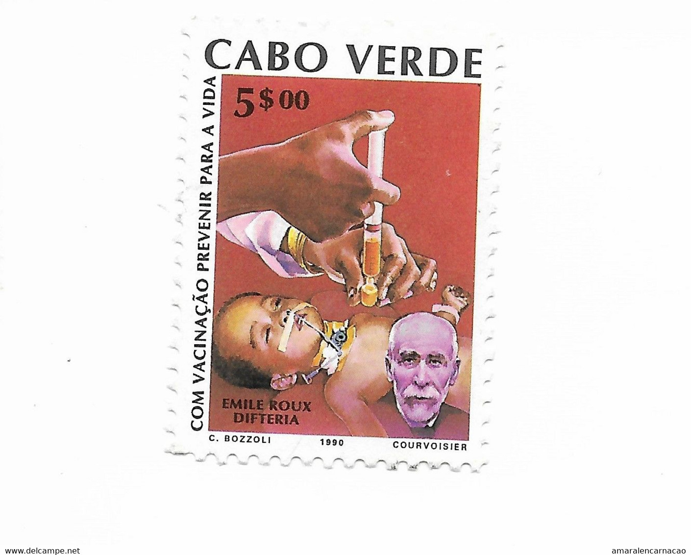 TIMBRES - STAMPS - FRANCOBOLLI - CAP VERT / CAPE VERDE -1990 - VACCINATION - EMILE ROUX (DIFTERIA) - Médecine