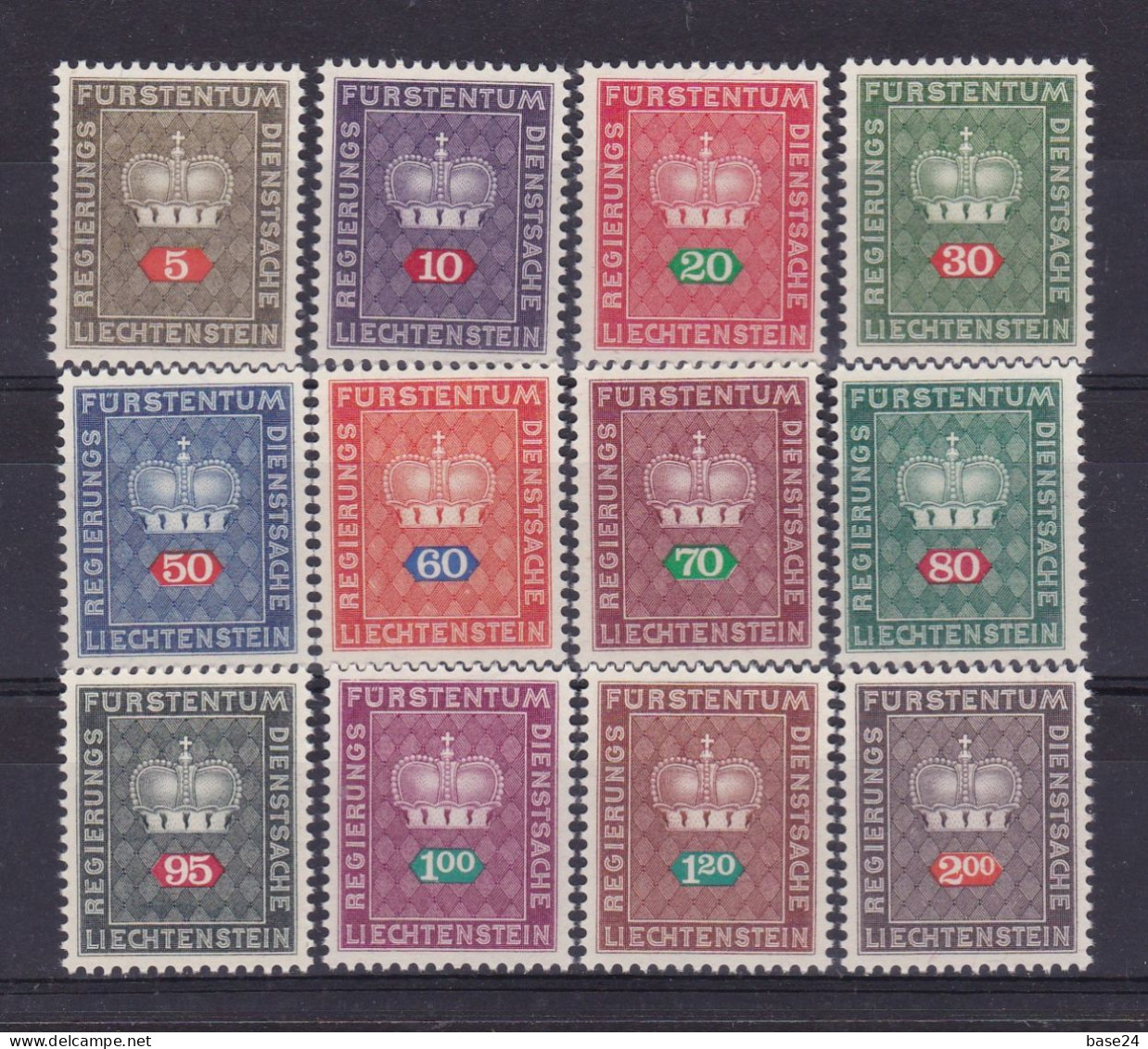1968 Liechtenstein SERVIZIO Corona E Cifra (45/56) Serie Di 12 Valori MNH** DIENSTMARKEN, SERVICE - Service