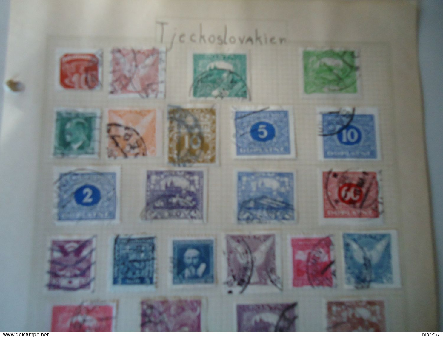 CZECHOSLOVAKIA  31  STAMPS OLD ON   PAGE WITH POSTMARK  3 SCAN - Sonstige & Ohne Zuordnung