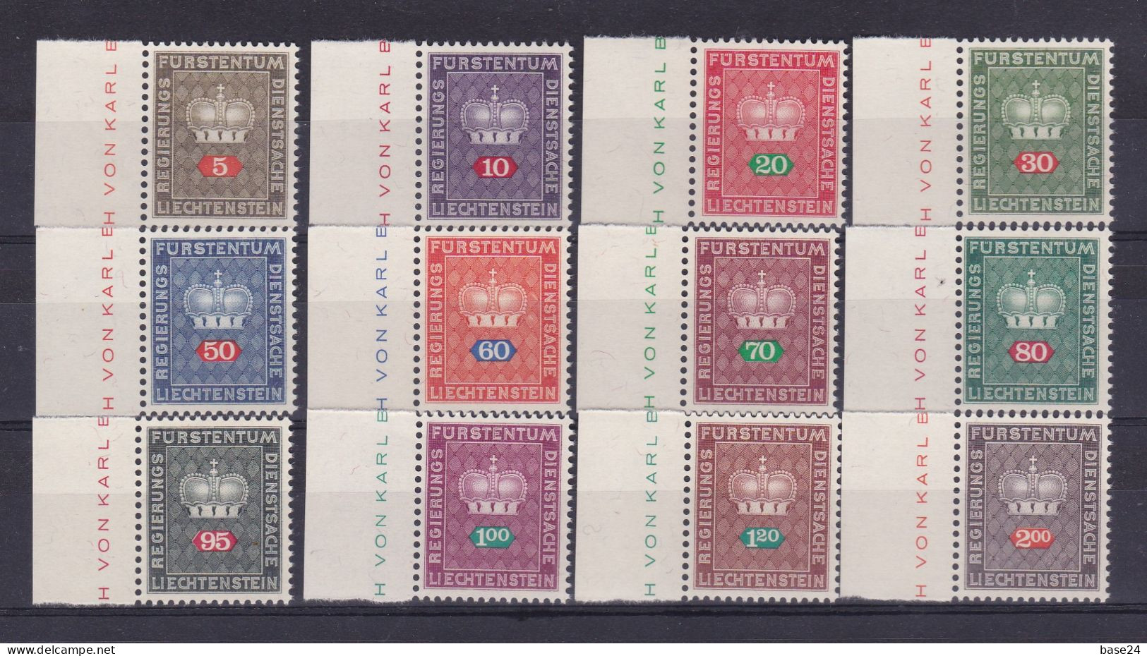1968 Liechtenstein SERVIZIO Corona E Cifra (45/56) Serie Di 12 Valori MNH** Con Bordo DIENSTMARKEN, SERVICE - Dienstmarken