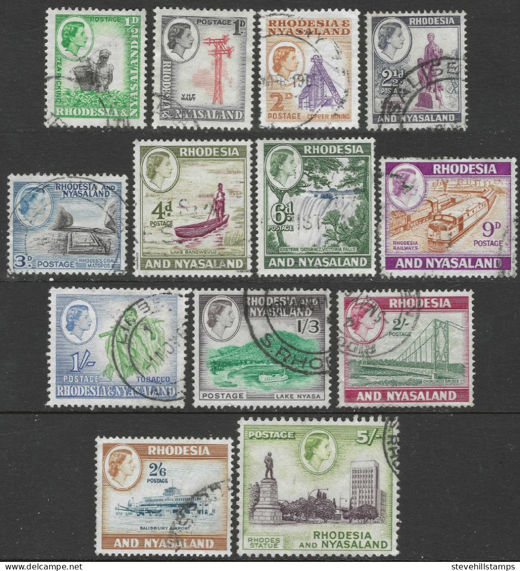 Rhodesia & Nyasaland. 1959-62 QEII. 13 Used Values To 5/-. SG 18 Etc. M3099 - Rhodesien & Nyasaland (1954-1963)