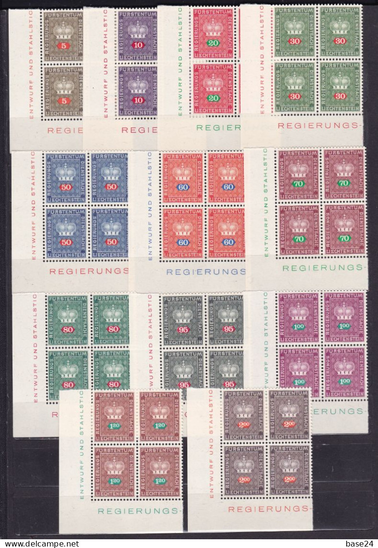 1968 Liechtenstein SERVIZIO Corona E Cifra (45/56) 4 Serie Di 12 Valori MNH** In Quartina DIENSTMARKEN, SERVICE Block 4 - Servizio