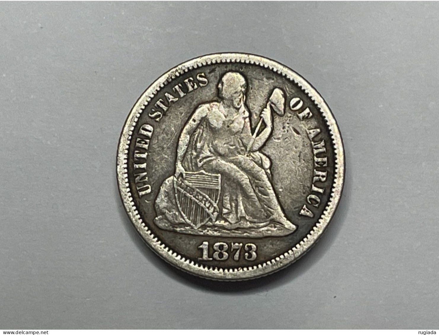 1873 USA Seated Liberty 90% Silver Dime Coin, VF Very Fine, Closed 3 - 1837-1891: Seated Liberty (Liberté Assise)