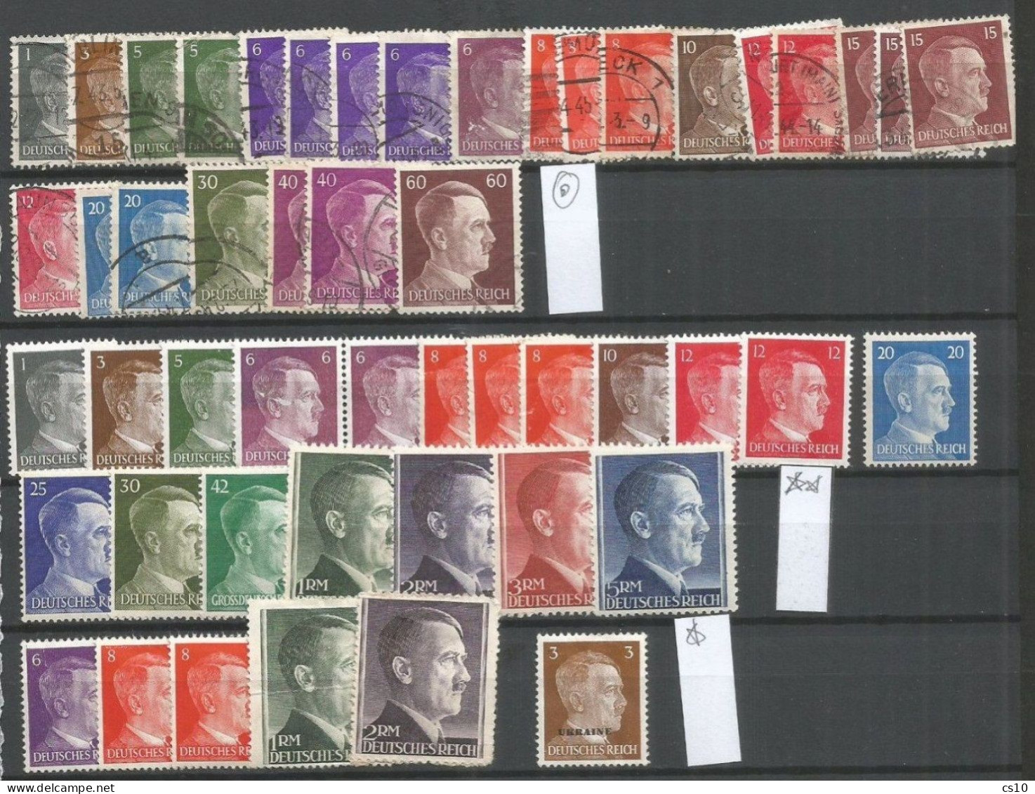 Germany 3rd Reich Regular Issue Kanzler 1941 Small Lot Of Used Pcs + Ukraine OVPT + Some MNH/MLH - Sammlungen