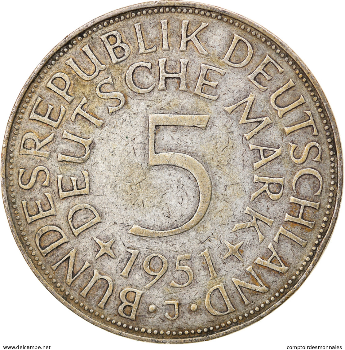 Monnaie, République Fédérale Allemande, 5 Mark, 1951, Hamburg, TB+, Argent - 5 Marcos