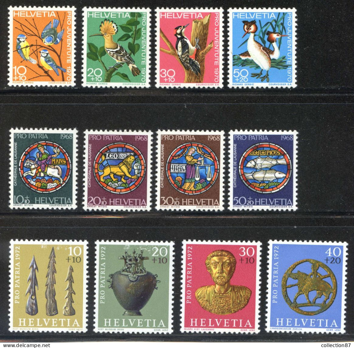 REF 002 > SUISSE < N°807/810 ** + 868/871 ** + 901/904 ** < 12 Valeurs Neuf Luxe - MNH * * - Unused Stamps