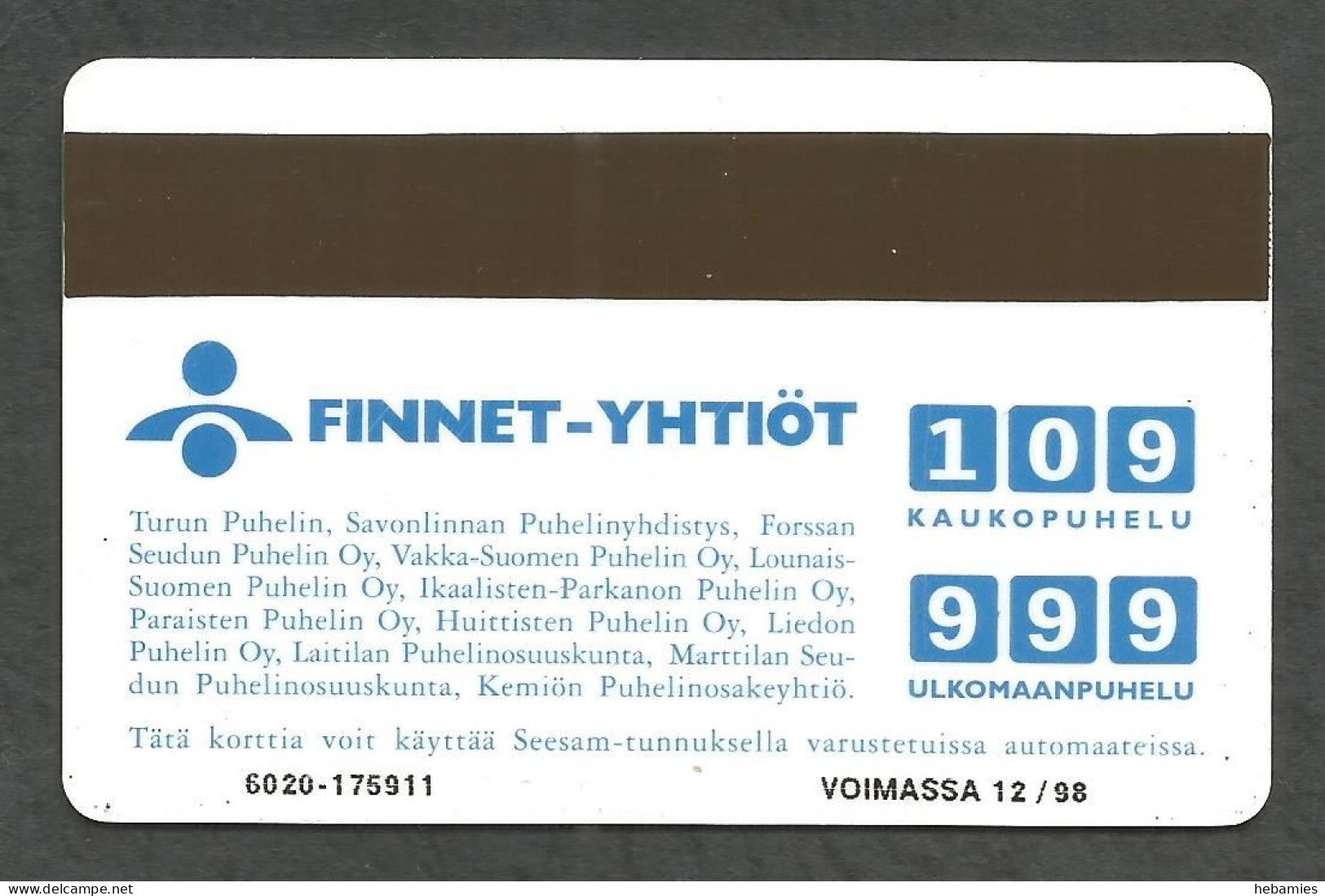 DOWN By The LAITURI MUSIC FESTIVAL - 10 FIM  1997  - Magnetic Card - D298 - FINLAND - - Finlande