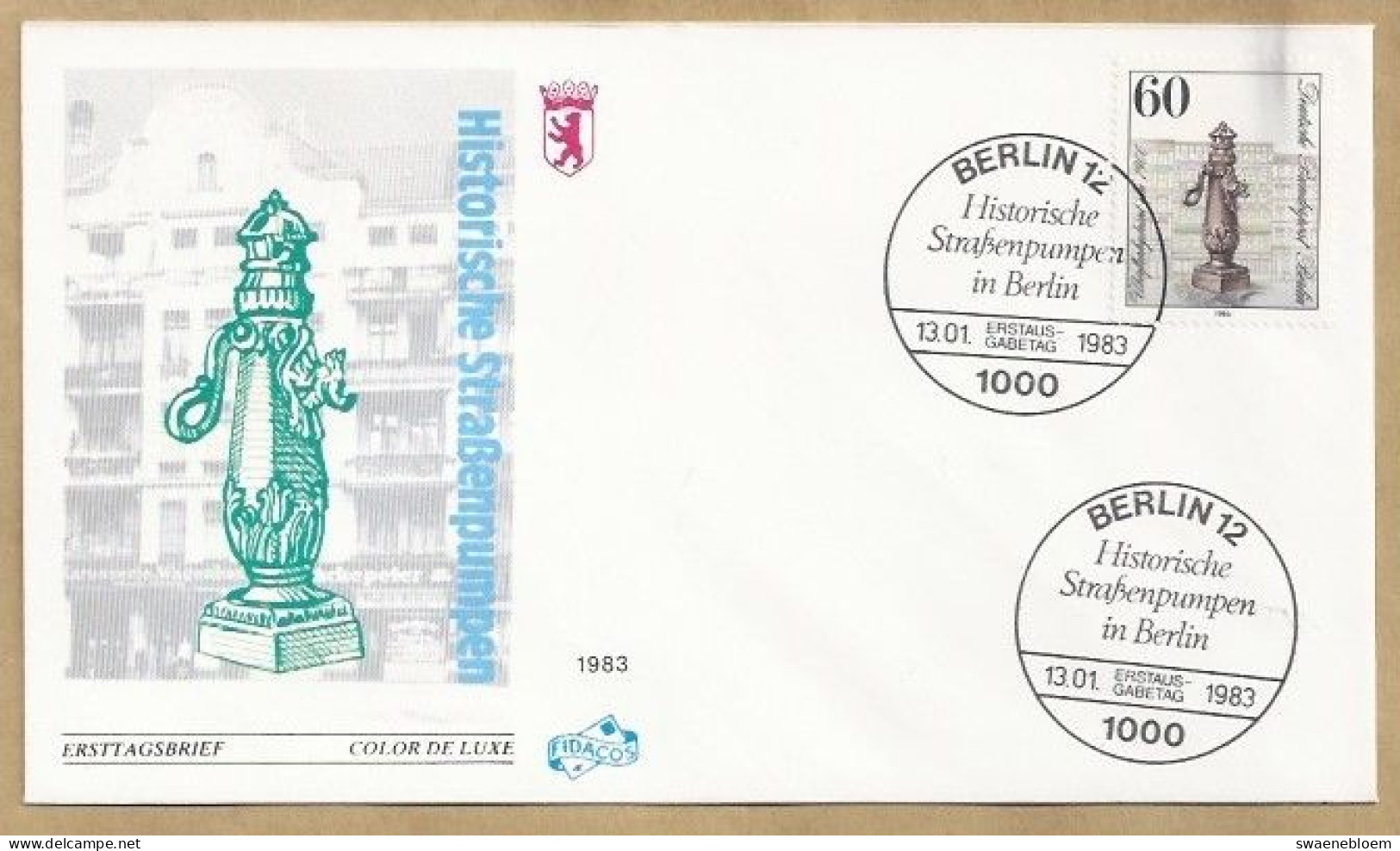 DE.- ERSTTAGSBRIEF. HISTORISCHE STRASSENPUMPEN IN BERLIN. ERSTAUSGABE 13.01.1983. BERLIN 12. FDC - 1981-1990