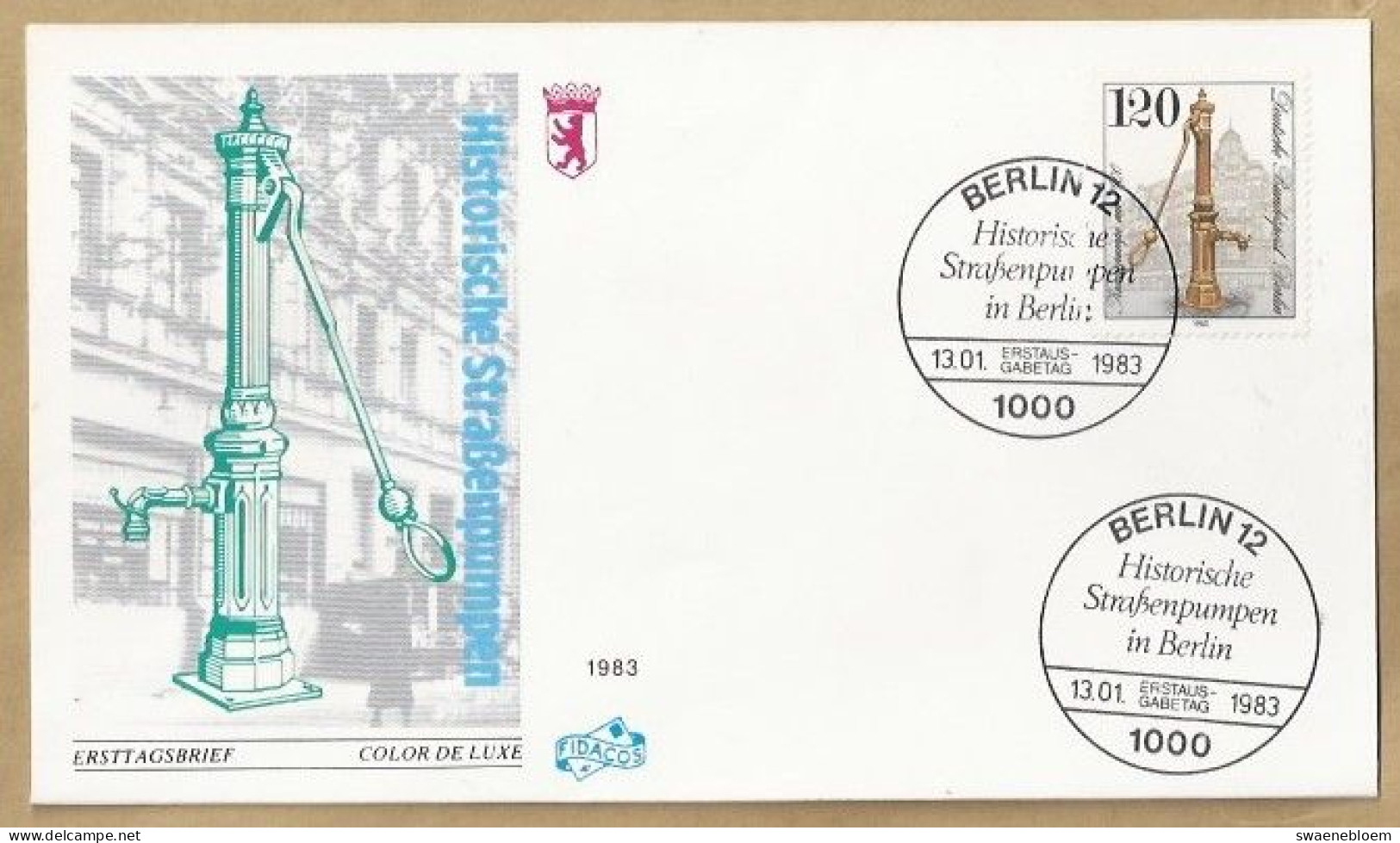 DE.- ERSTTAGSBRIEF. HISTORISCHE STRASSENPUMPEN IN BERLIN. ERSTAUSGABE 13.01.1983. BERLIN 12. FDC - 1981-1990