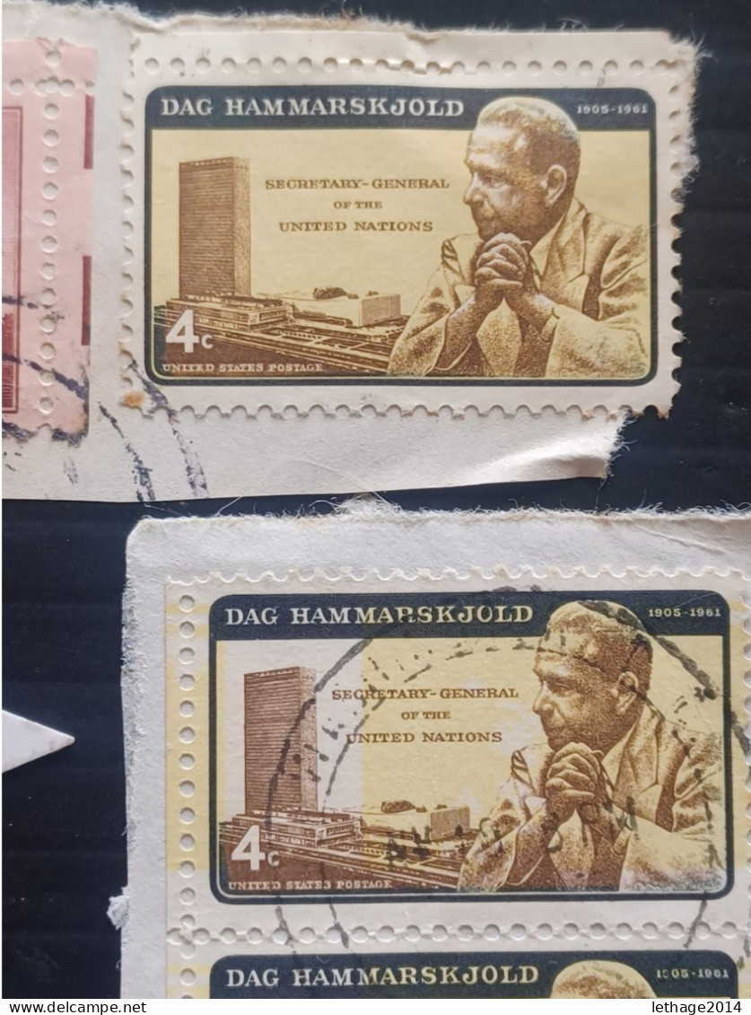 UNITED STATE STATI UNITI USA 1962 DAG HAMMARSKJOLD 3 STAMPS ERROR PRINT YELLOW MOVED FRAGMANT ---- GIULY - Used Stamps