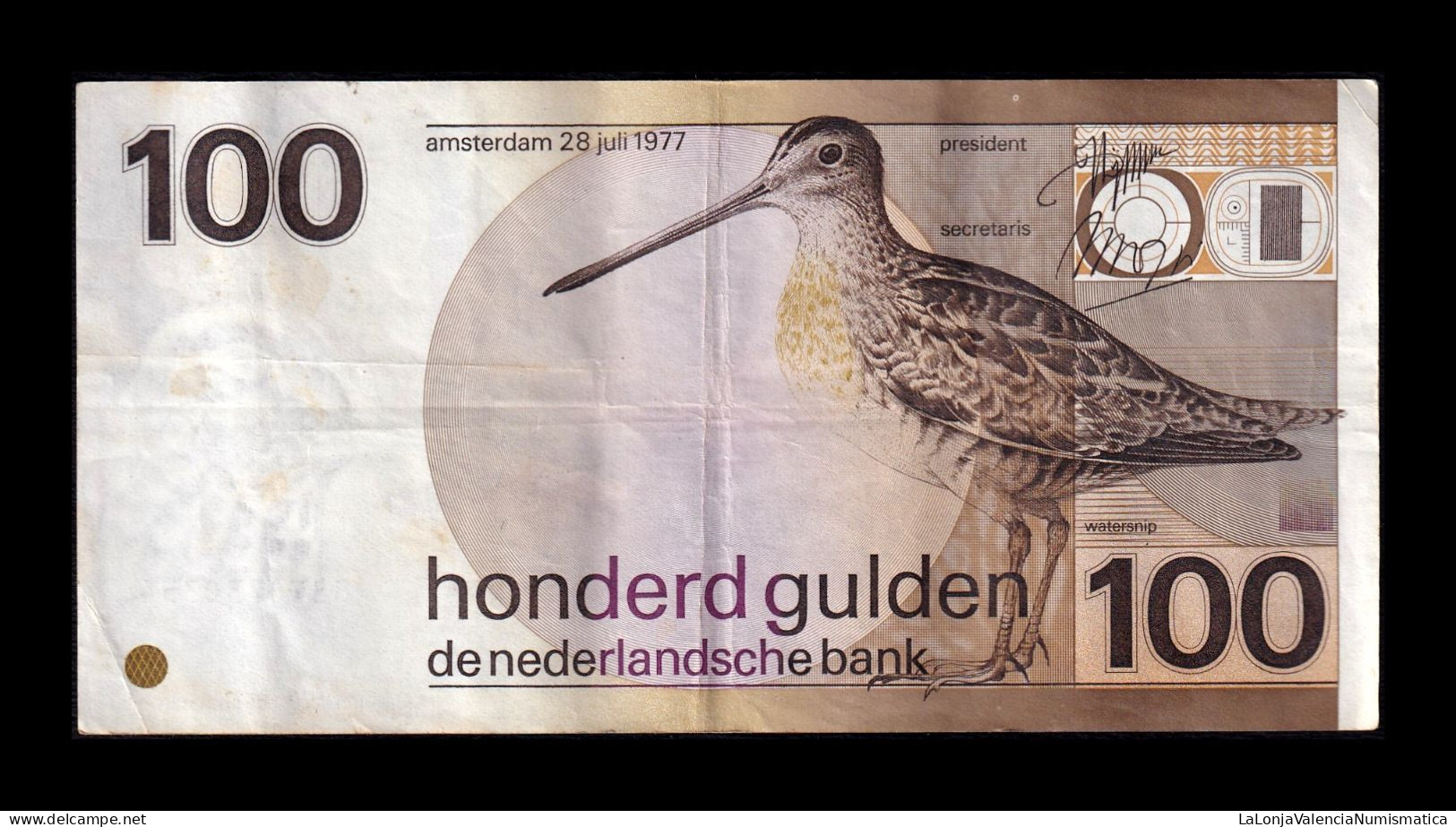 Holanda Netherlands 100 Gulden 1977 Pick 97 Mbc Vf - Otros & Sin Clasificación