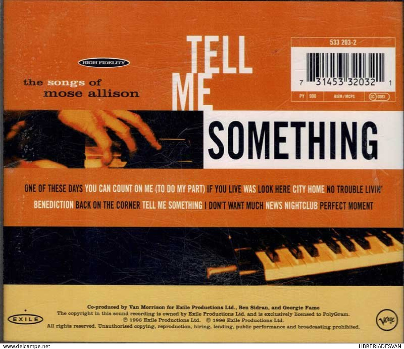 Van Morrison, Georgie Fame, Mose Allison, Ben Sidran - Tell Me Something - The Songs Of Mose Allison. CD - Jazz