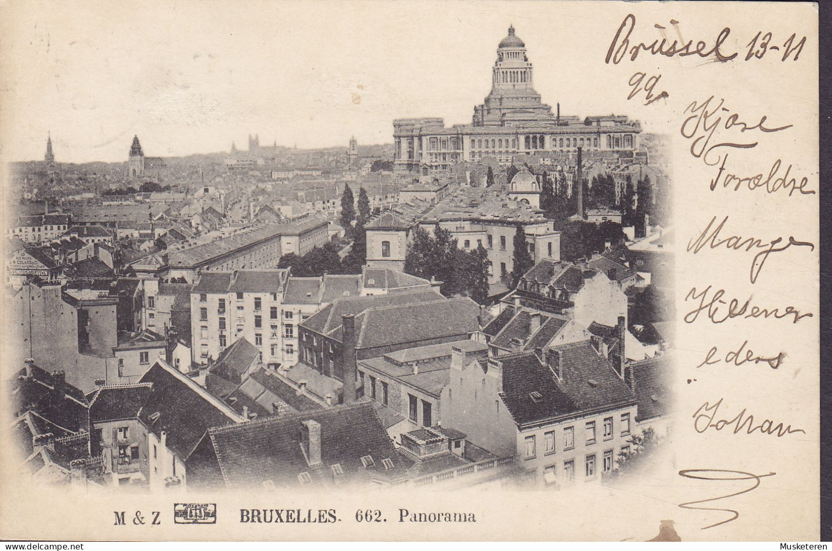 Belgium CPA Bruxelles Panorama. M & Z 662. BRUXELLES DEPART 1899 KØBENHAVN V. (Arr.) Denmark Simple Backside (2 Scans) - Panoramische Zichten, Meerdere Zichten