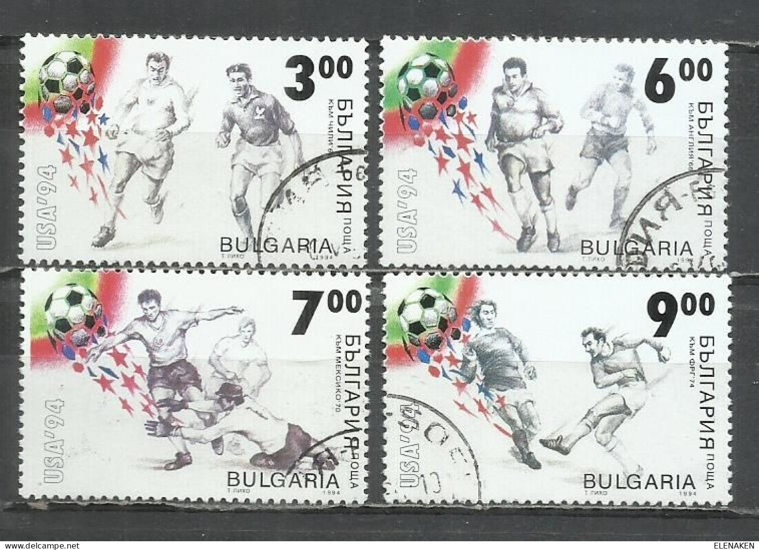 0592- BULGARIA SERIE COMPLETA FUTBOL 1994 Nº 3569/3572 COPA MUNDO DEPORTES SPORT - Gebraucht