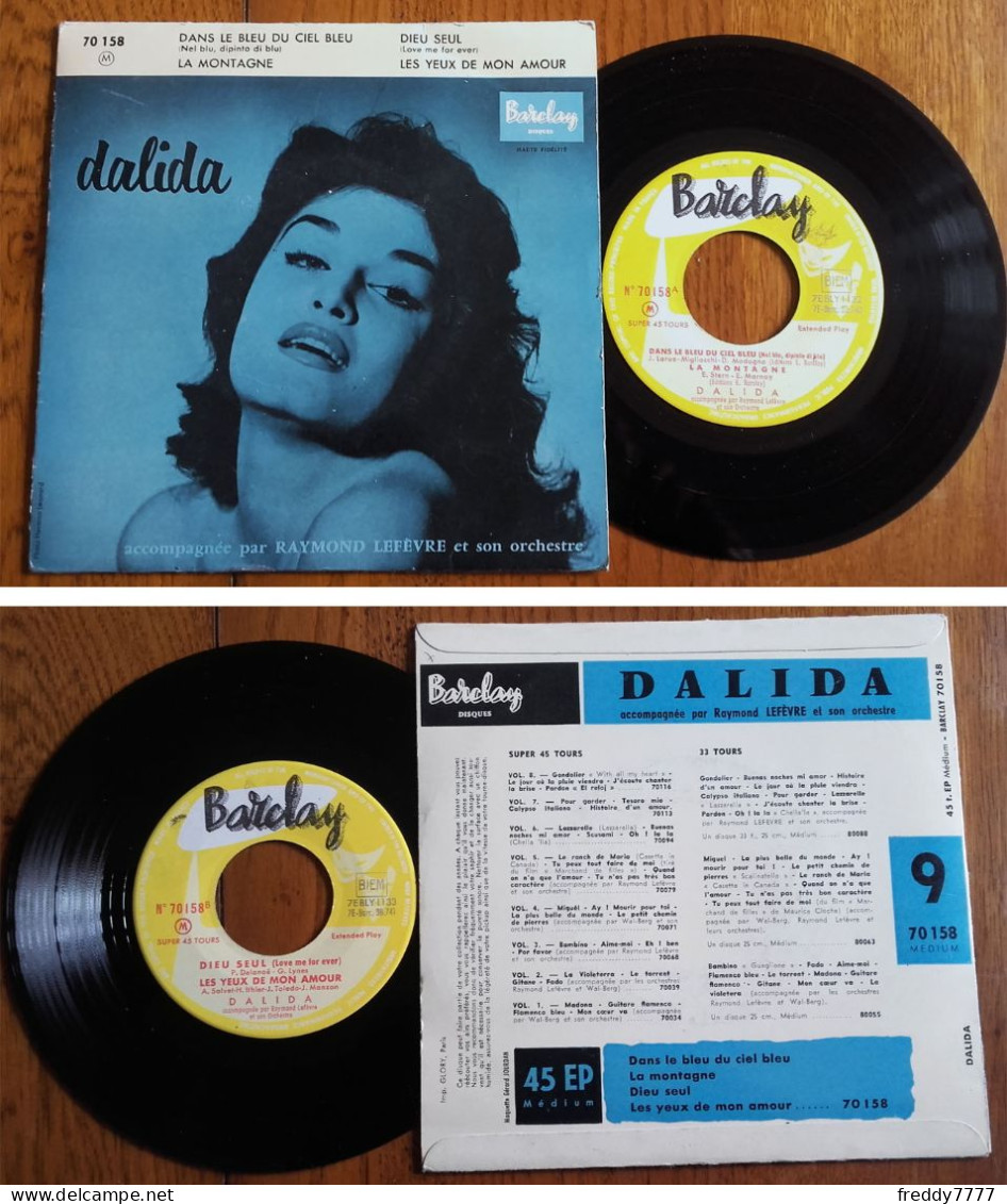 RARE EP 45t RPM BIEM (7") DALIDA «Dans Le Bleu Du Ciel Bleu» (Pochette Bleue) FRANCE 1958 - Collectors