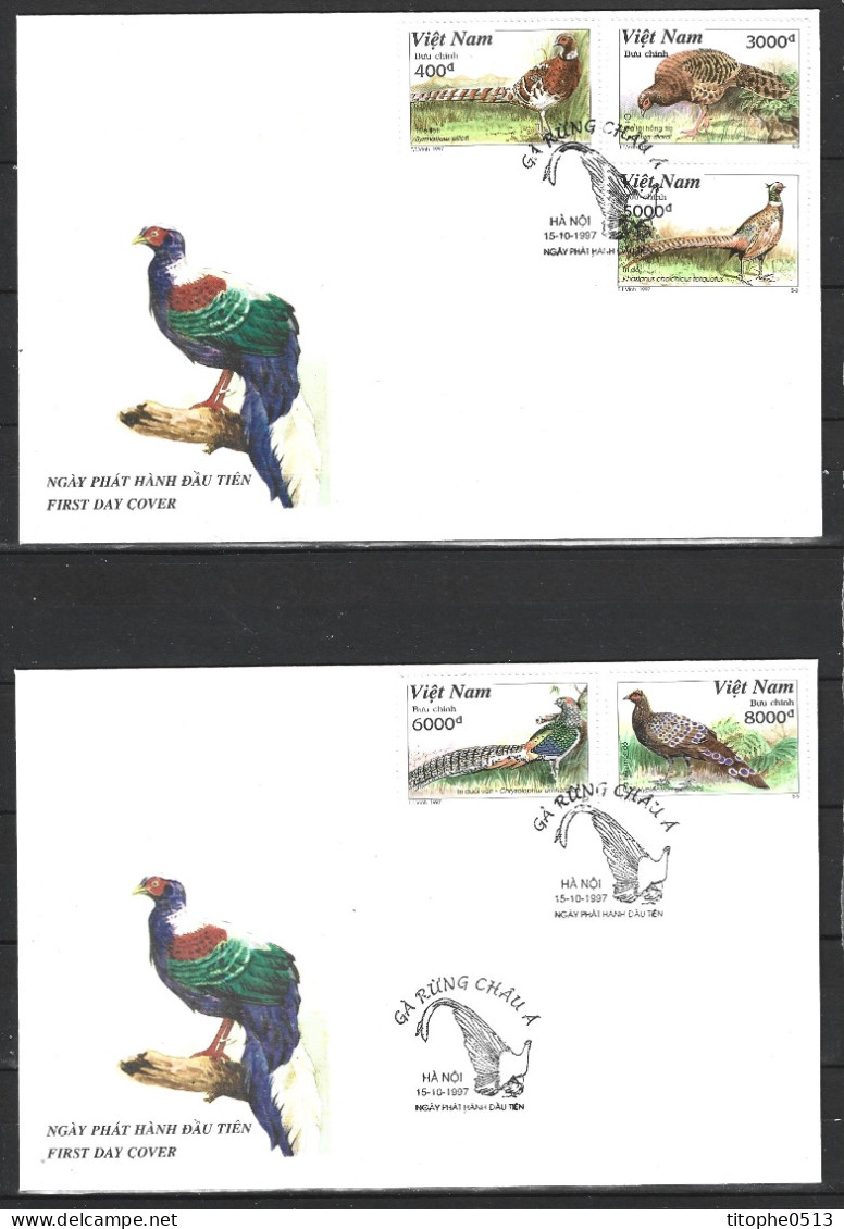 VIETNAM. N°1728-32 De 1997 Sur 2 Enveloppes 1er Jour. Faisans. - Hoendervogels & Fazanten