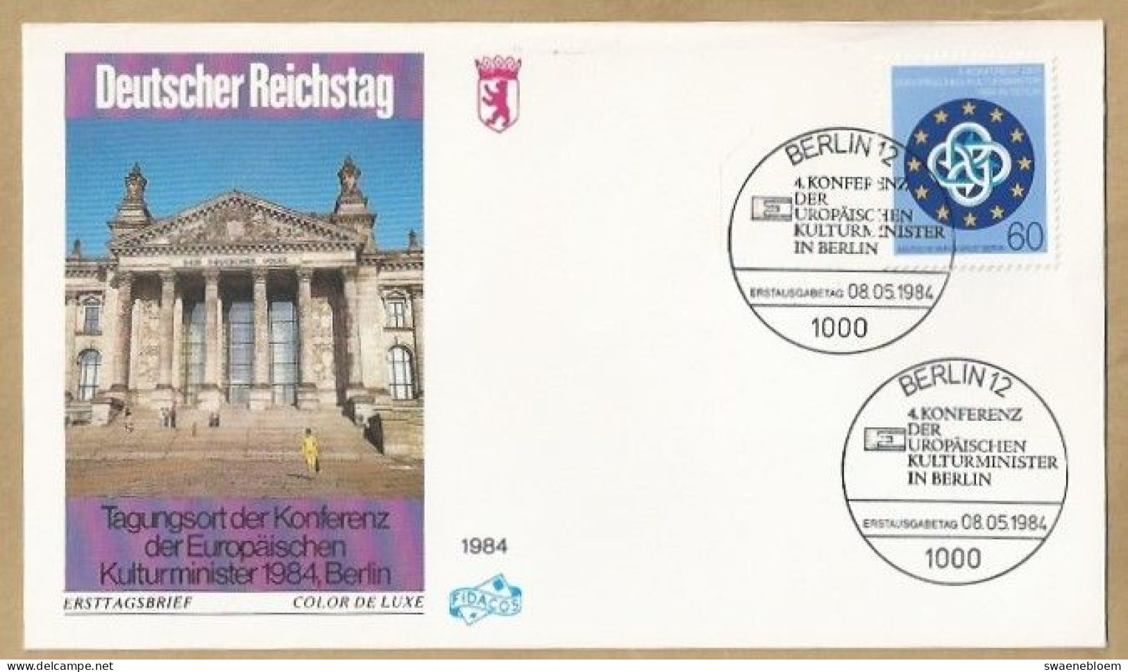 DE.- ERSTTAGSBRIEF. DEUTSCHER REICHSTAG. TAGUNGSORT DER KONFERENZ DER EUROPAISCHEN. ERSTAUSGABE 08.05.1984. BERLIN 12 - 1981-1990