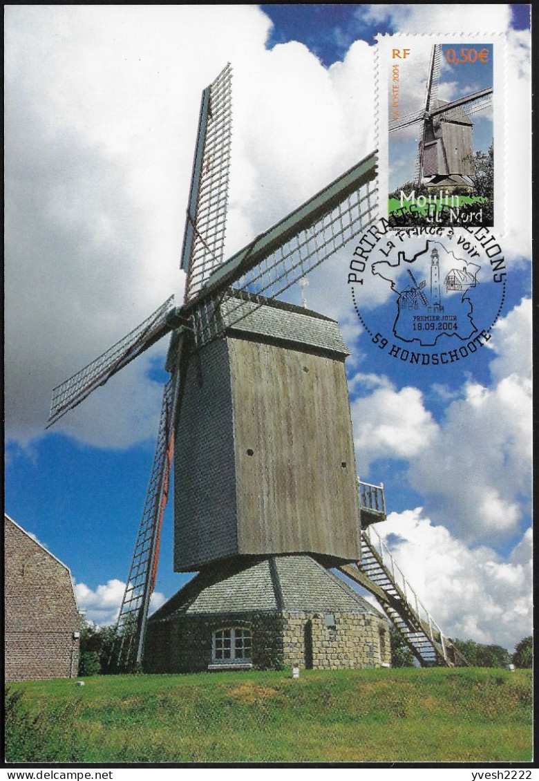 France 2004 Y&T 3706. Le Moulin D'Hondschoote. Carte Maximum - Windmills