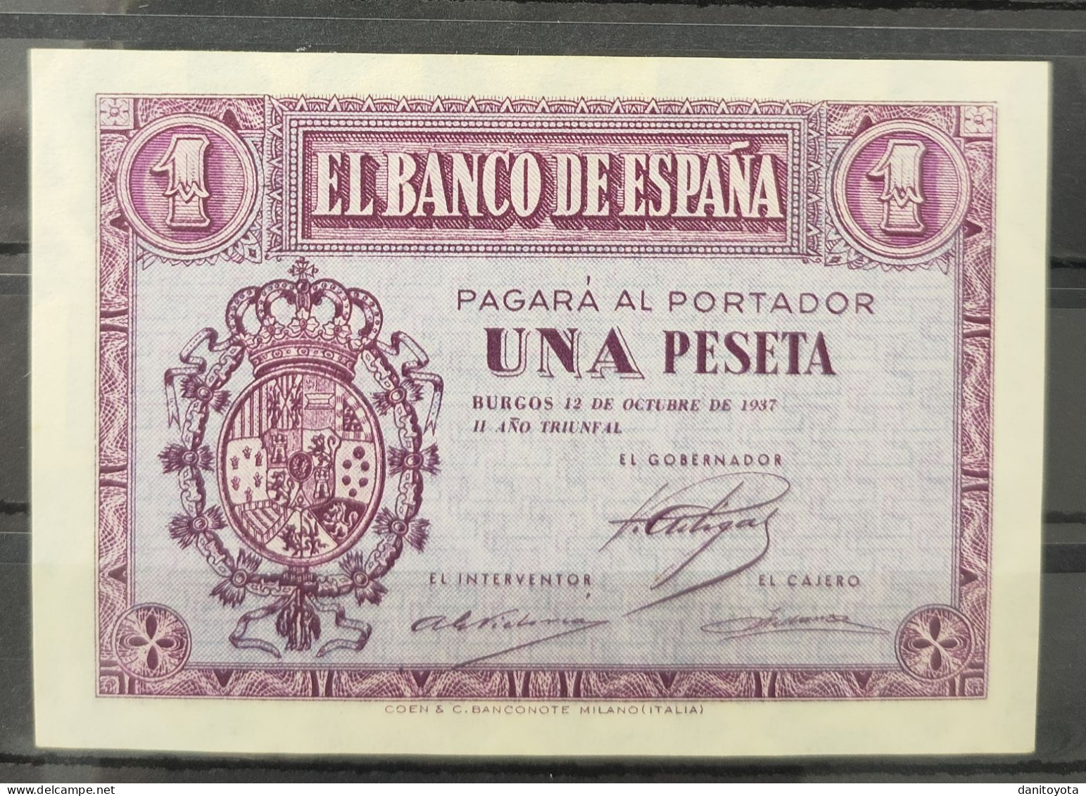 ESPAÑA. EDIFIL 425a. 1 PTA 12 DE OCTUBRE DE 1937 SERIE C, SIN CIRCULAR. - 1-2 Peseten