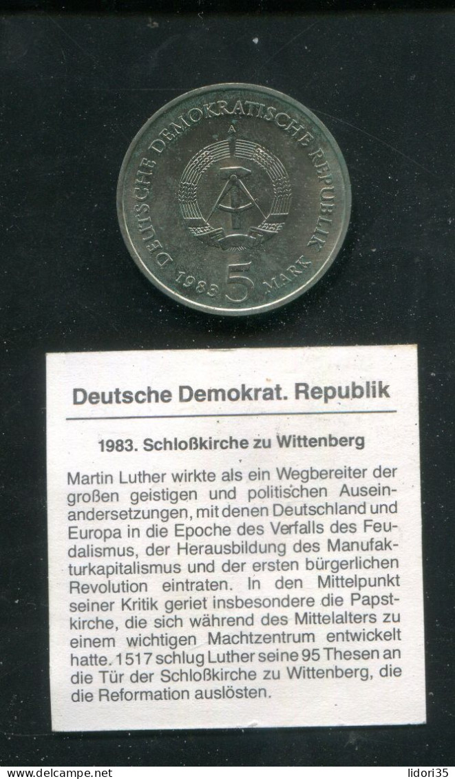 "DDR" 1983, Gedenkmuenze 5 Mark "Schlosskirche Wittenberg/Luther" Bankfrisch (L0088) - 5 Marchi