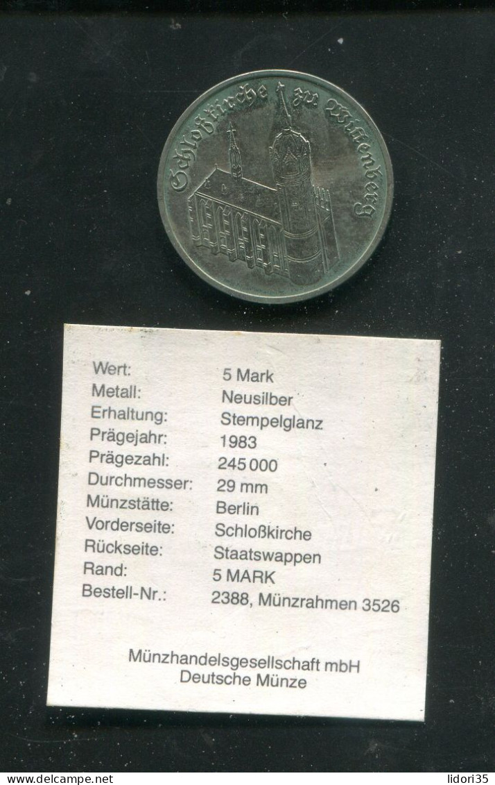 "DDR" 1983, Gedenkmuenze 5 Mark "Schlosskirche Wittenberg/Luther" Bankfrisch (L0088) - 5 Marchi