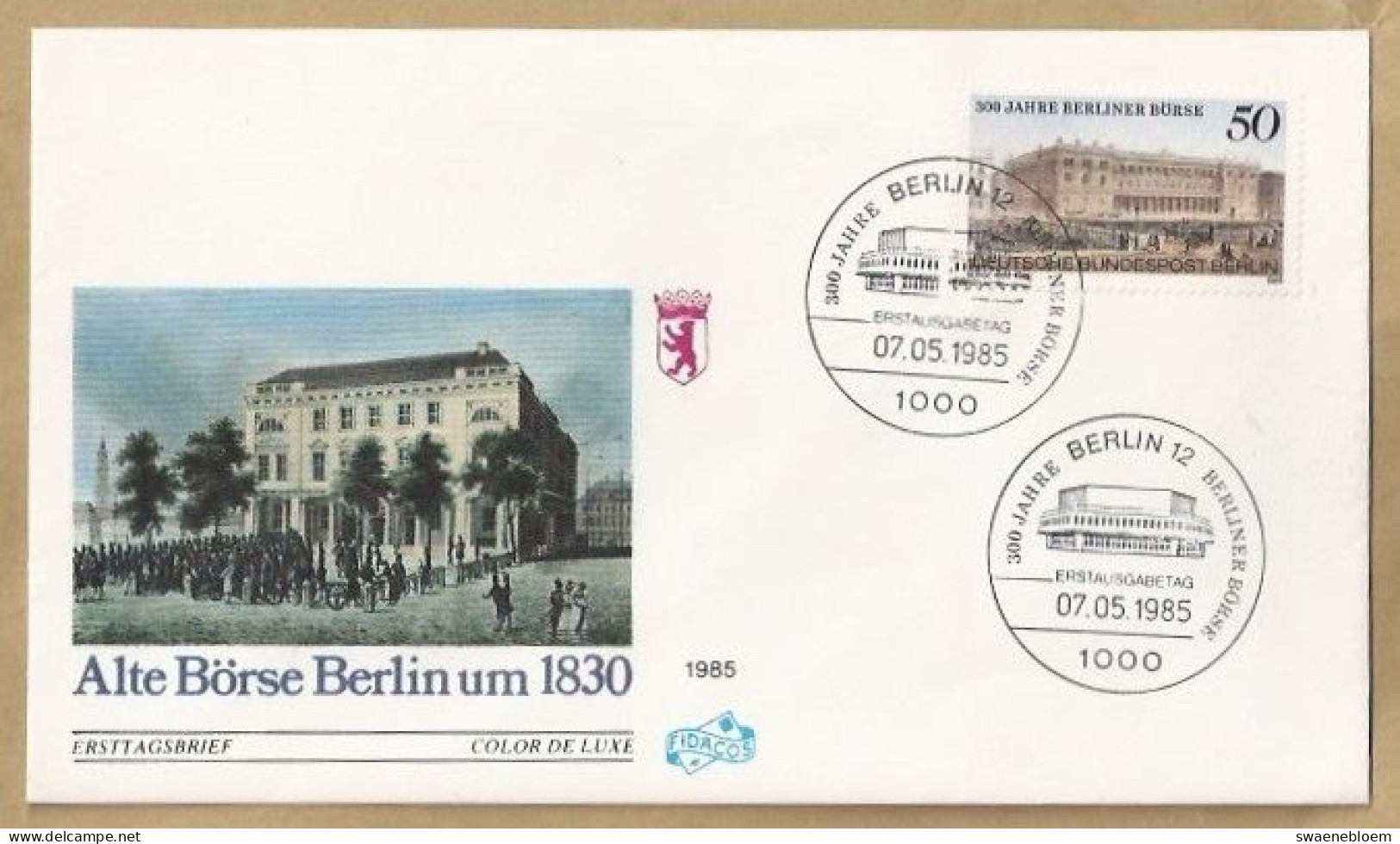 DE.- ERSTTAGSBRIEF. ALTE BORSE BERLIN 1830. ERSTAUSGABE 07.05.1984. BERLIN 12. FDC. 300JAHRE BERLINER BORSE. - 1981-1990