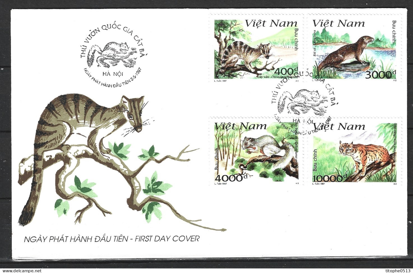 VIETNAM. N°1603-6 De 1997 Sur Enveloppe 1er Jour. Ecureuil/Civette/Loutre/Chat Léopard. - Rongeurs