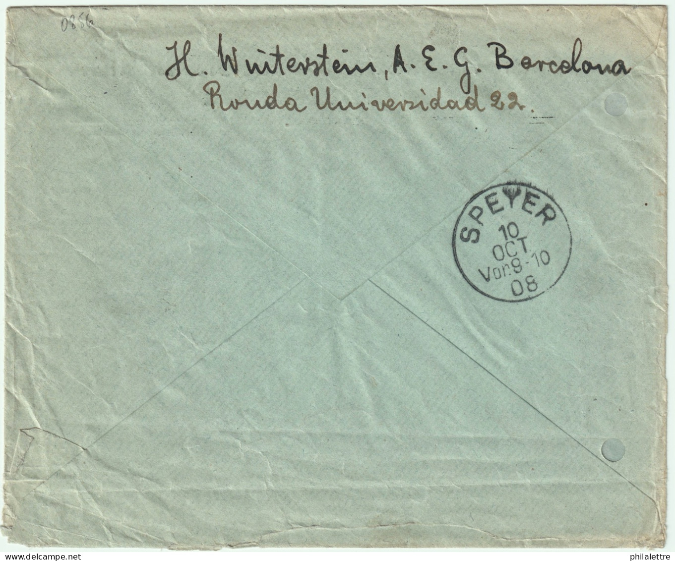 ESPAGNE/ESPAÑA 1908 Ed.242, 243 Y 248 5c, 10c Y 25c Cadete Sobre Carta De BARCELONA A SPEYER, Alemania - Storia Postale