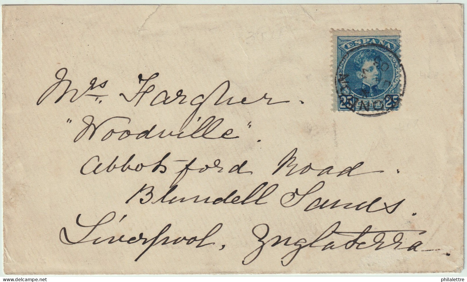 ESPAGNE/ESPAÑA 1902 Ed.248 25c Cadete Inutilizado Con Matasello "LONDON" Sobre Carta Dirigada A LIVERPOOL - Covers & Documents