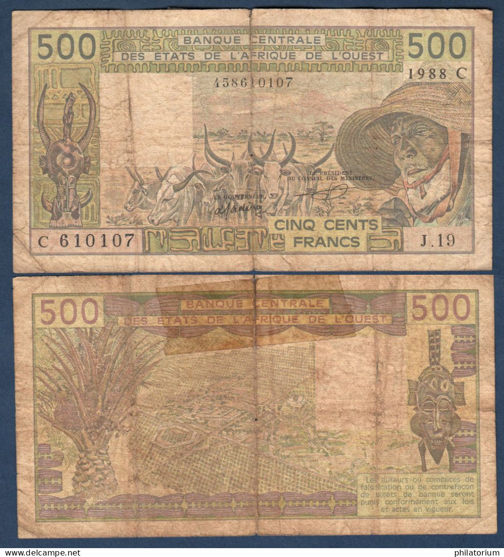 500 Francs CFA, 1988 C, Burkina Faso, J.19, C 610107, Oberthur, P#_06, Banque Centrale États De L'Afrique De L'Ouest - États D'Afrique De L'Ouest