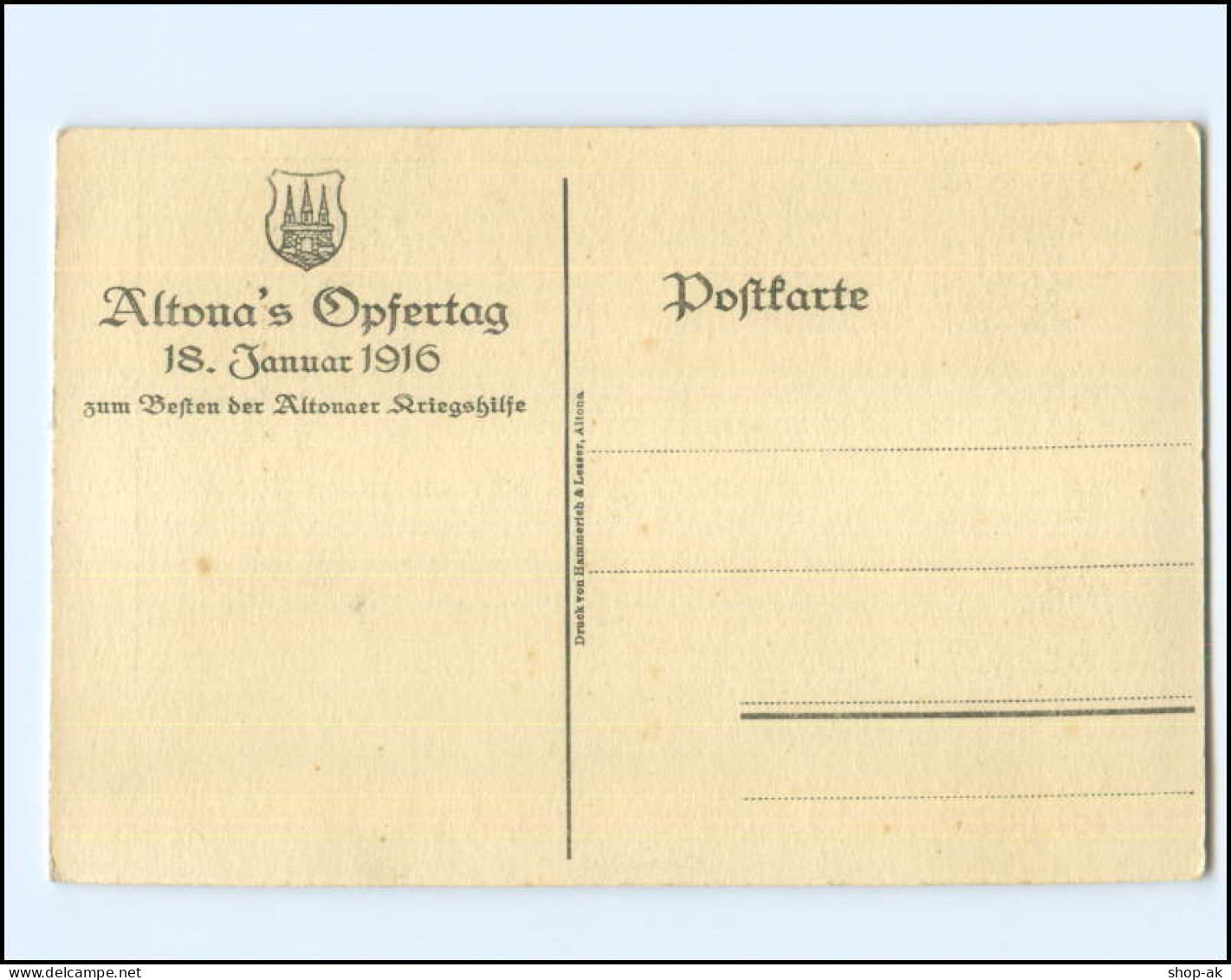 Y19430/ Hamburg Altona`s Opfertag 1916 Altonaer Kriegshilfe  Donnerschloß AK  - Altona