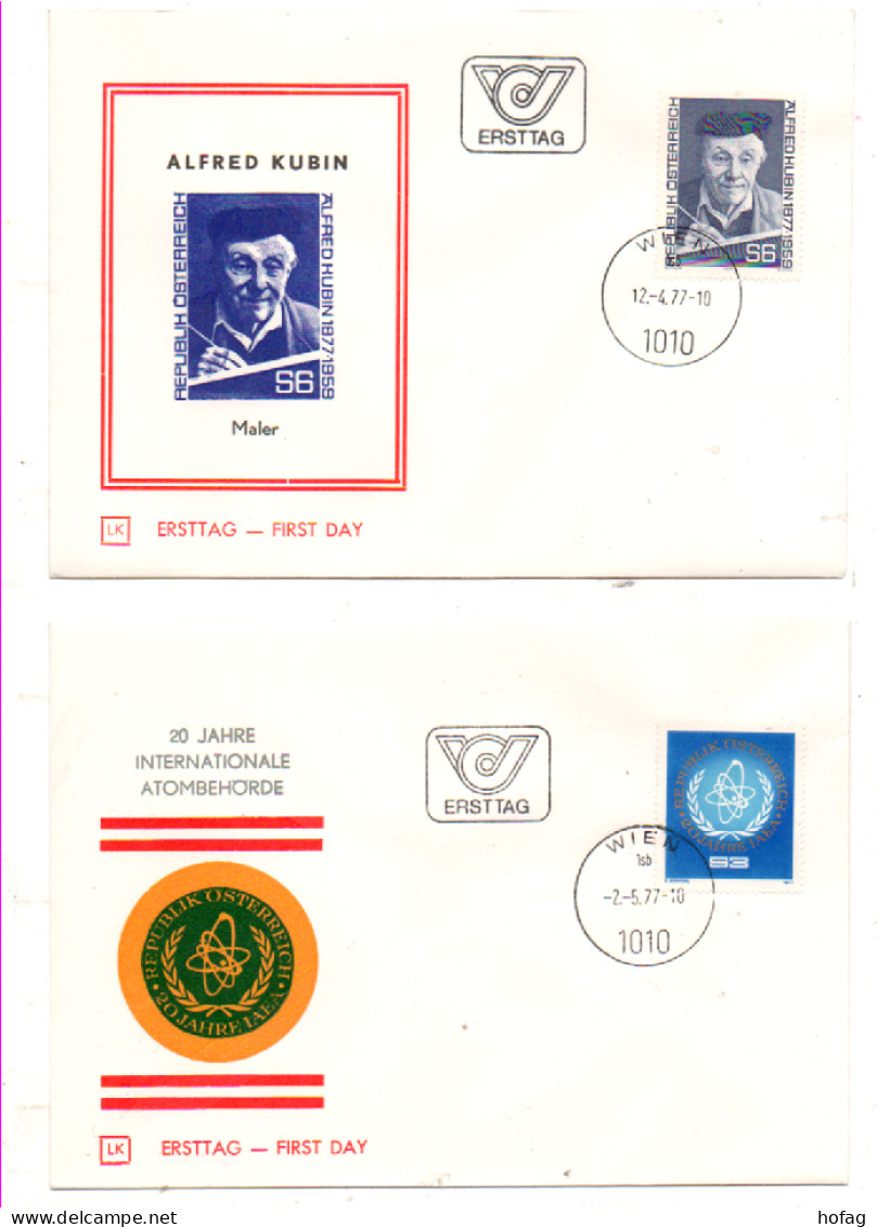 Österreich 1977 MiNr.: 1543; 1548 Kubin; IAEA; Ersttag; Austria FDC Scott: 1054; 1059 YT: 1372; 1377 Sg: 1780; 1785 - FDC