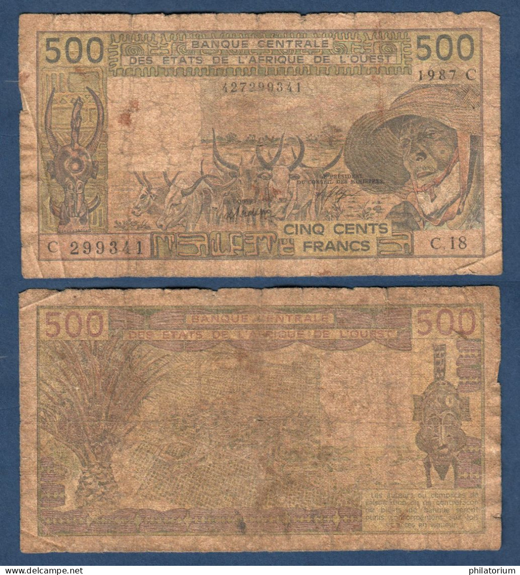 500 Francs CFA, 1987 C, Burkina Faso, C18, C 299341, Oberthur, P#_06, Banque Centrale Des États De L'Afrique De L'Oues - États D'Afrique De L'Ouest