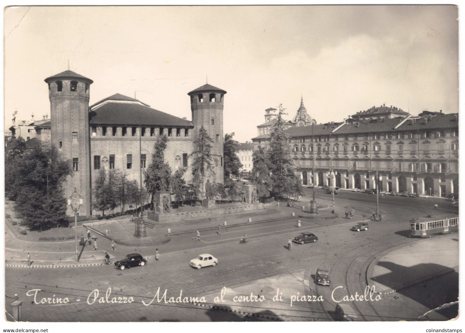 Postcard Italy Torino Palazza Madama Al Centro Die Piazza Castella, S/w, 1955, Orig. Gelaufen, Karte Hat Fehler, II- - Places & Squares