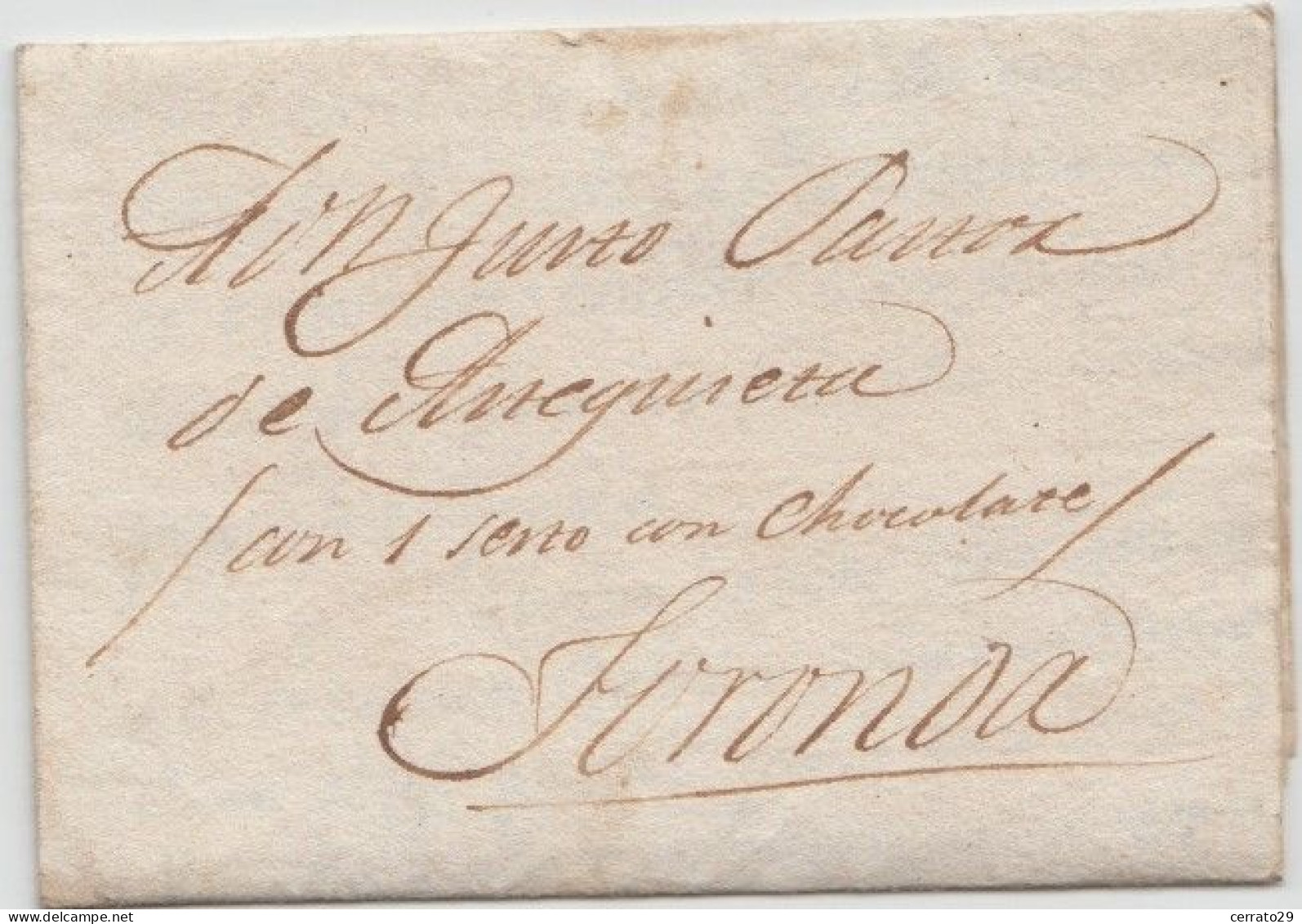 1814 - CARTA CORREO FUERA DE VALIJA - CON UN CESTO DE CHOCOLATE - ...-1850 Prephilately