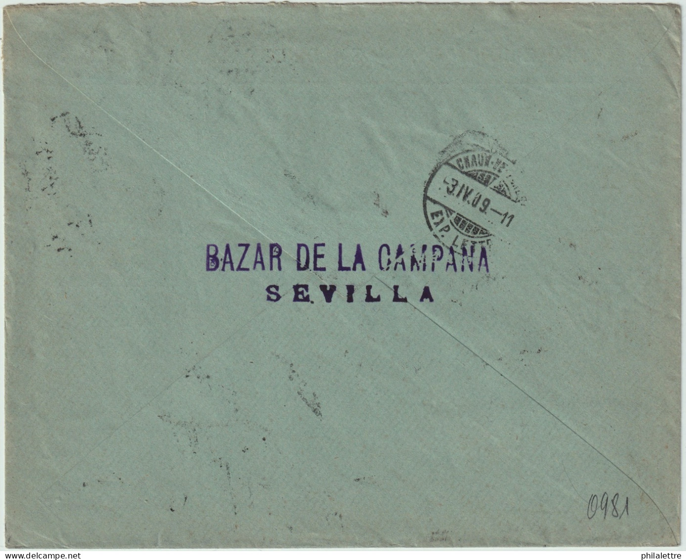 ESPAGNE/ESPAÑA 1909 Ed.243 & 246 Sobre Carta De SEVILLA A Chaux-de-Fonds, Suiza - Brieven En Documenten