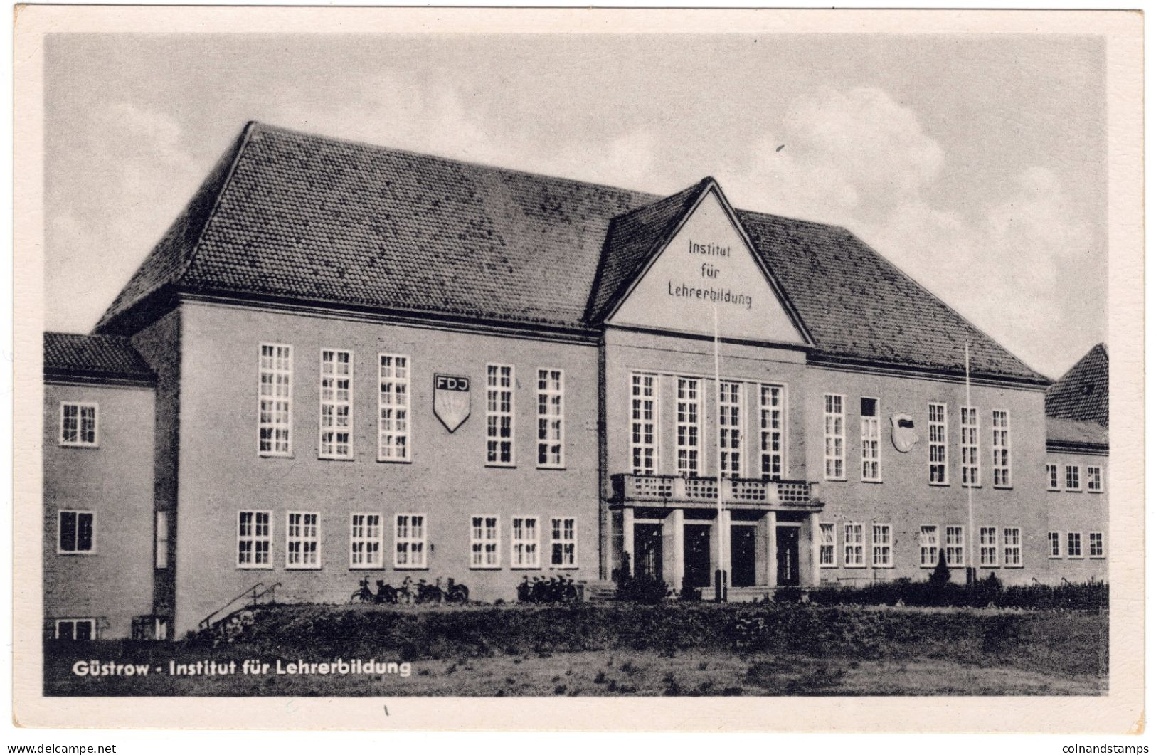 Postkarte Güstrow -Institut Für Lehrerweiterldung Mit FDJ Schild, S/w, 1955, RARE,I-II - Guestrow