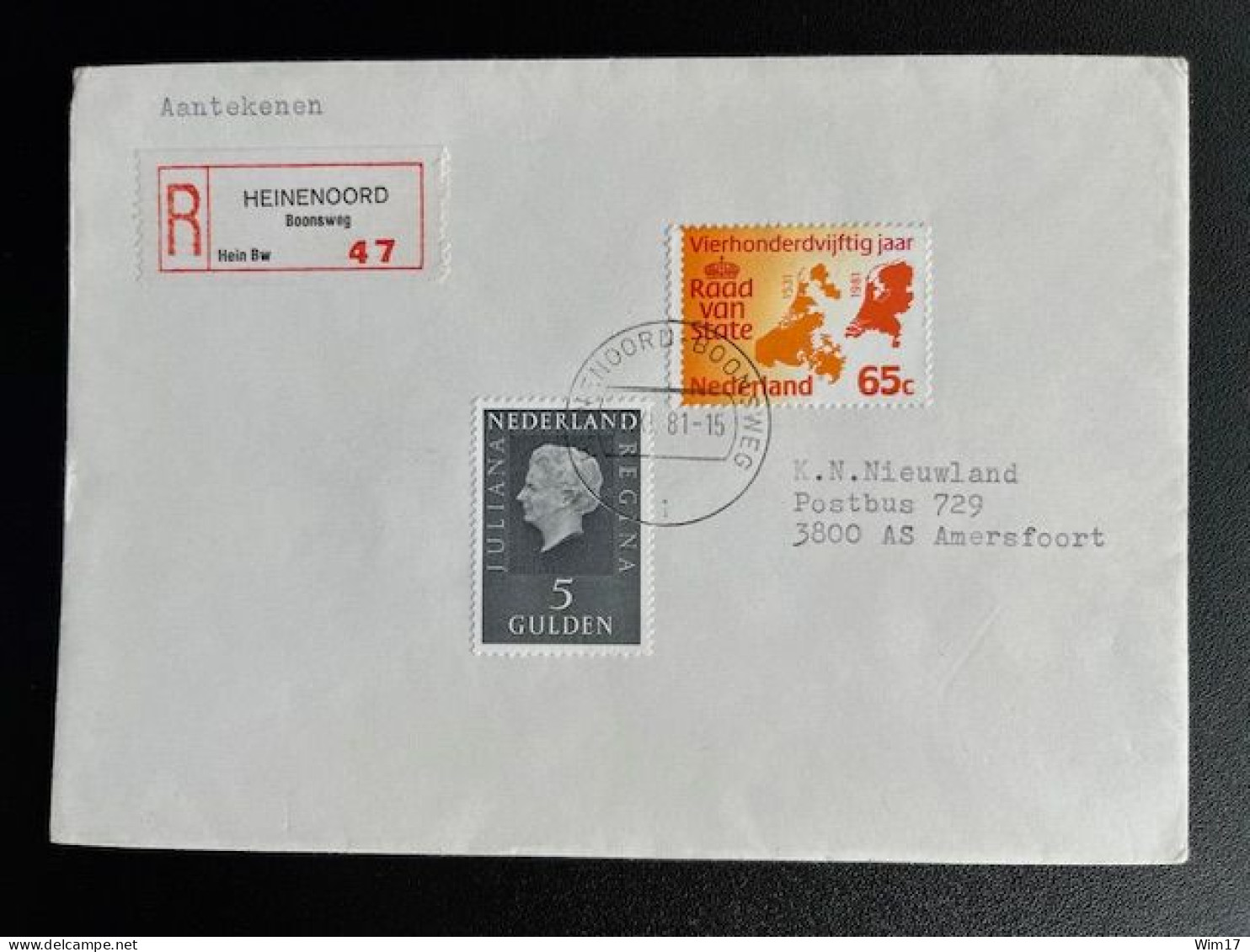 NETHERLANDS 1981 REGISTERED LETTER HEINENOORD BOONSWEG TO AMERSFOORT 19-11-1981 NEDERLAND AANGETEKEND - Briefe U. Dokumente