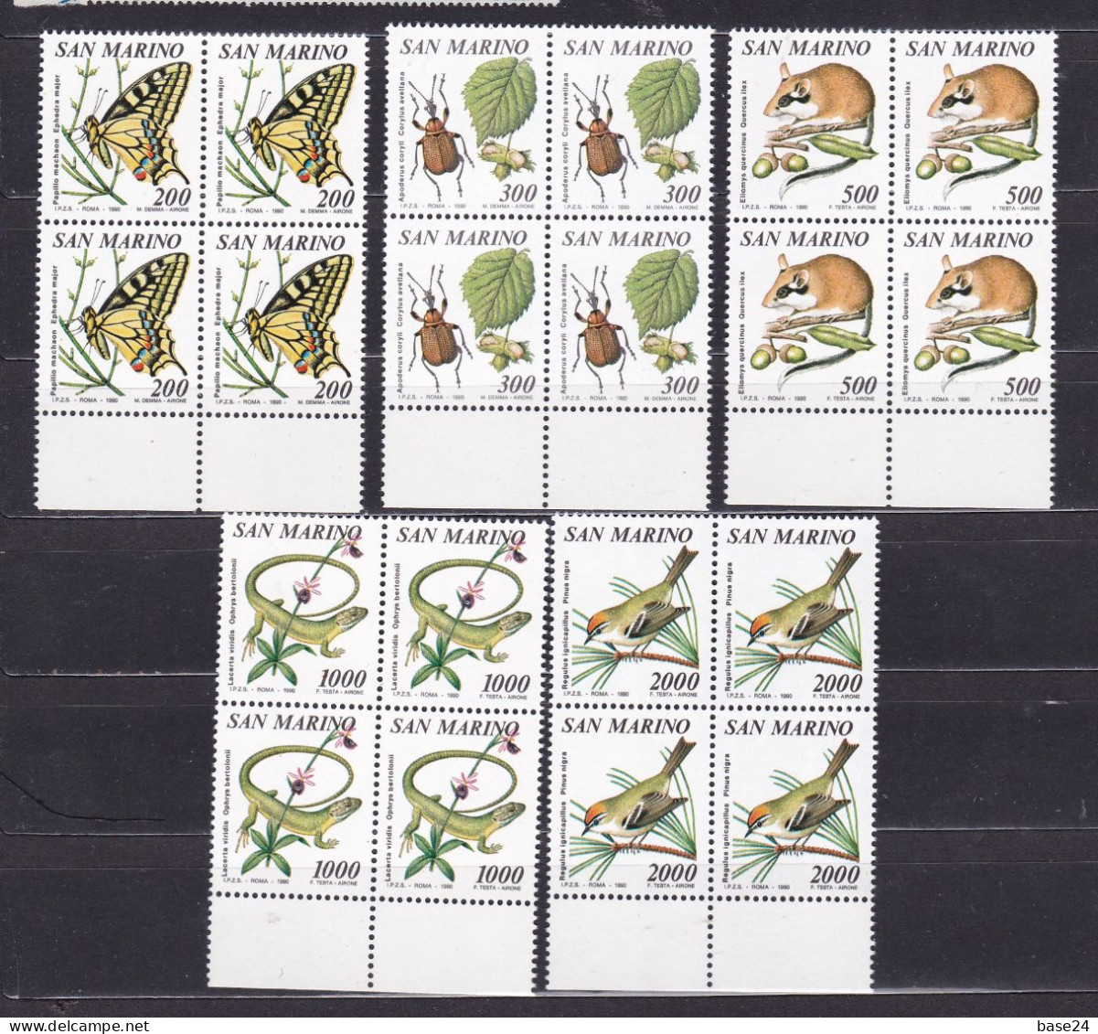 1990 San Marino Saint Marin FLORA E FAUNA 4 Serie Di 5 Valori In Quartina MNH** FLORA AND FAUNA Block 4 - Unused Stamps