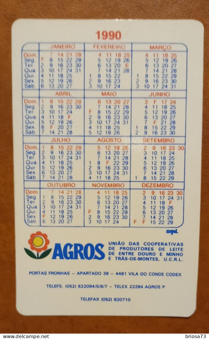 Petit Calendrier De Poche Yaourt Agros.  Portugal - Petit Format : 1981-90