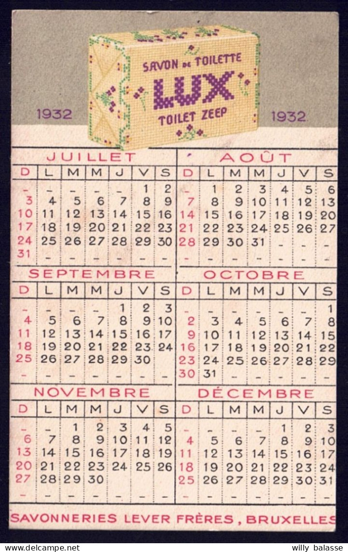 +++ Carte Parfumée - SAVON LUX - Pub Savonneries Lever Fr. Bruxelles - Calendrier Juillet-Décembre 1932 - Miss Univers / - Vintage (until 1960)