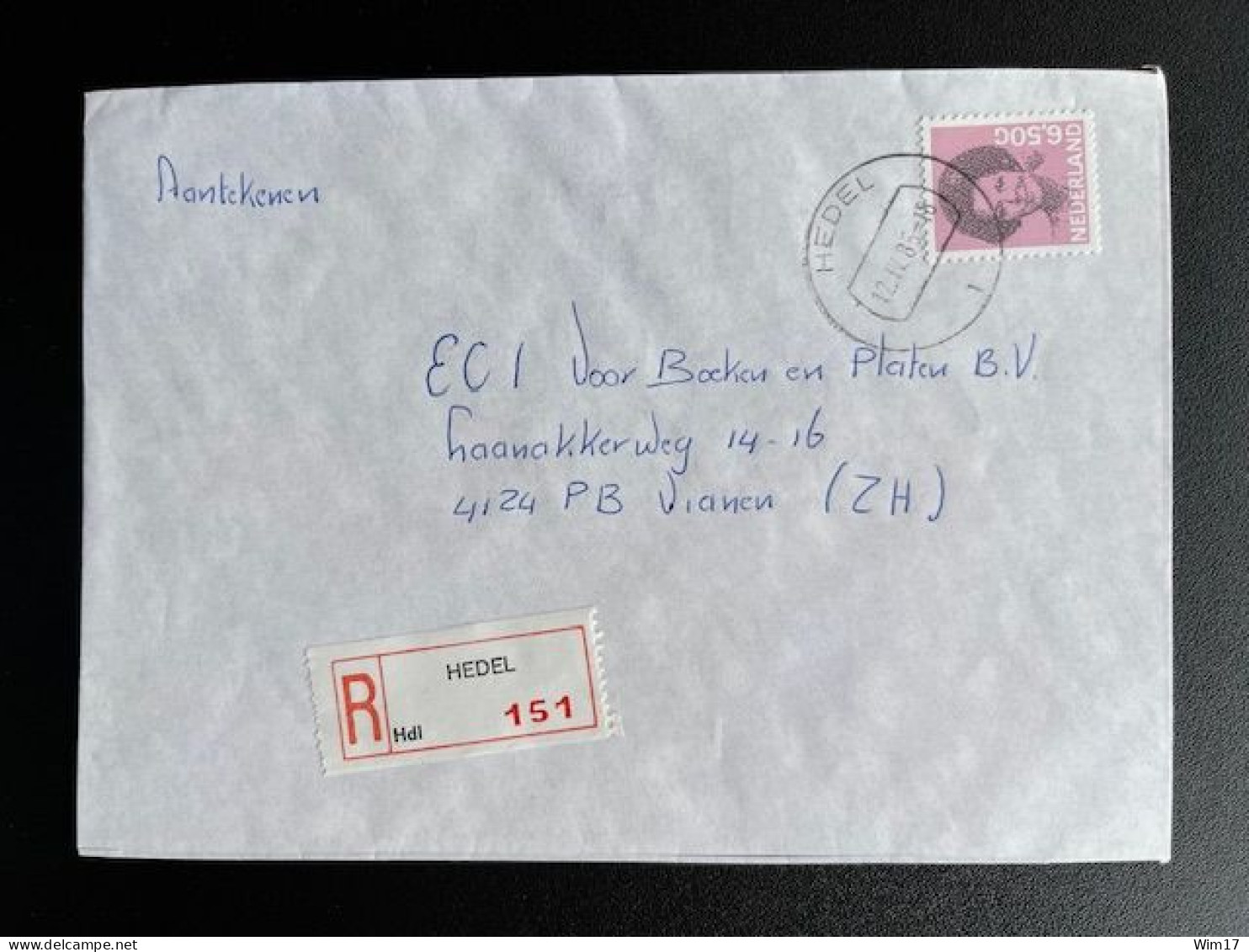 NETHERLANDS 1985 REGISTERED LETTER HEDEL TO VIANEN 12-04-1985 NEDERLAND AANGETEKEND - Lettres & Documents