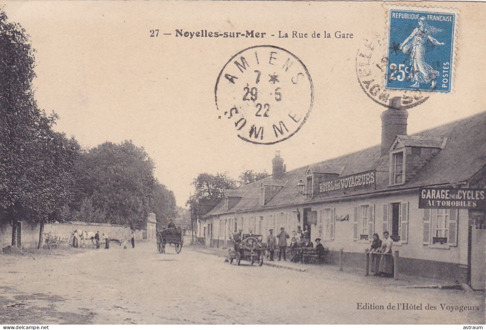 Cpa -80- Noyelles Sur Mer -animée- Rue De La Gare - Caleche, Voiture -edi Hotel Des Voyageurs N°27 - Noyelles-sur-Mer