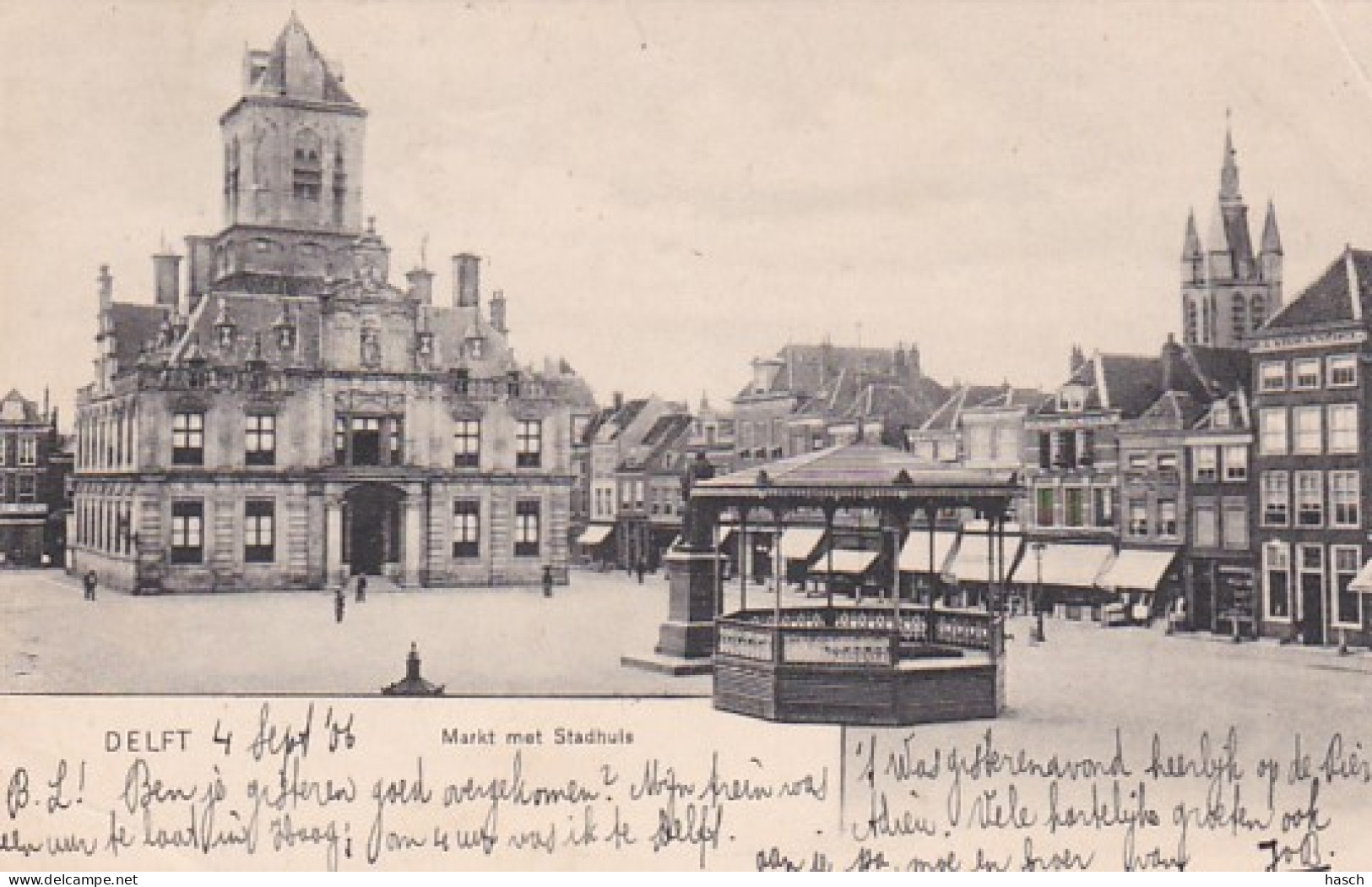 486852Delft, Markt Met Stadhuis. 1906, (rechtsboven, Linksonder Een Kleine Vouw) - Delft
