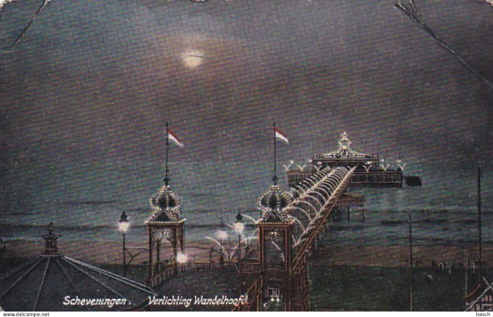 4868207Scheveningen, Verlichting Wandelhoofd. (Vouwen In De Hoeken)  - Scheveningen